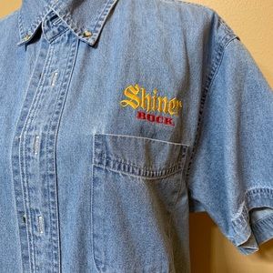 Blue denim button down Shiner Brewery shirt - 0010